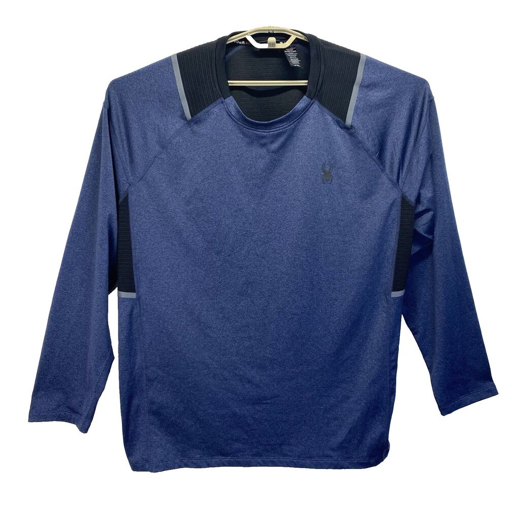 Spyder Active Shirt Men's 2XL Blue Black Pro Web Snow Ski Long Sleeve Pullover
